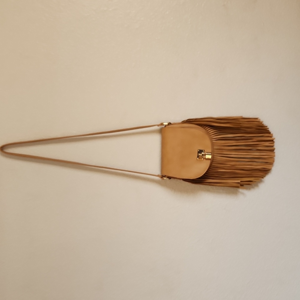 LD Western Fringe Camel Lock Crossbody bag